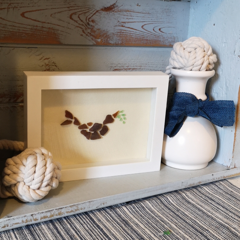 "Olive Branch" beach glass art